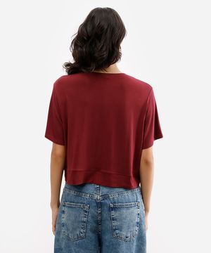 cropped básico feminino de viscose manga curta vinho