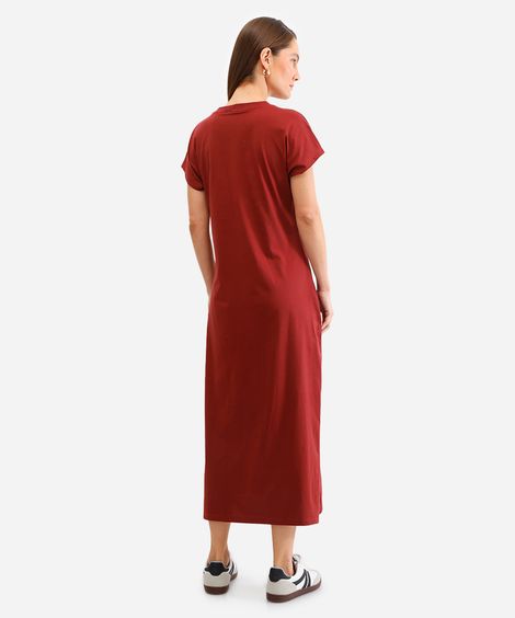 vestido de algodão básico com fenda longo vinho