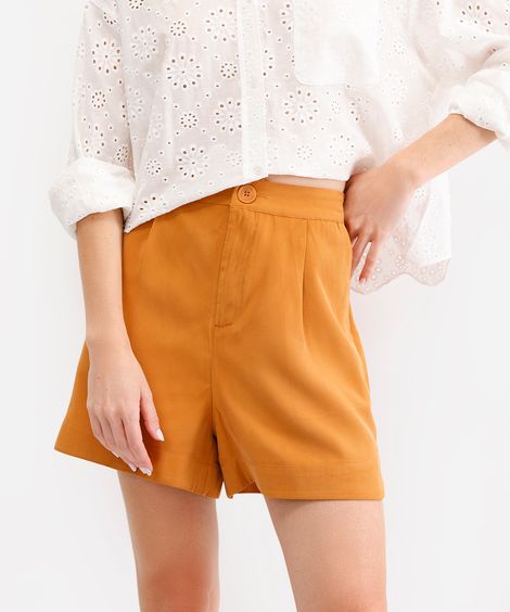 short alfaiataria de viscose cintura alta marrom