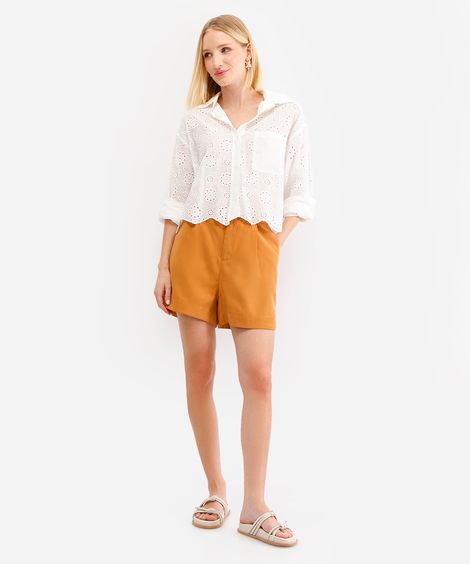 short alfaiataria de viscose cintura alta marrom