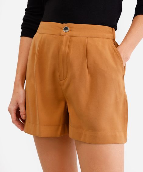 short de viscose alfaiataria cintura alta com elástico - bege medio