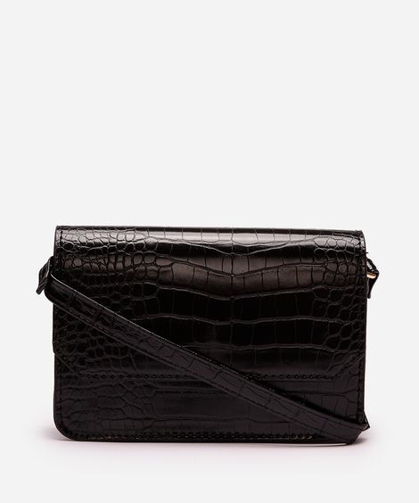 bolsa transversal feminina croco preta
