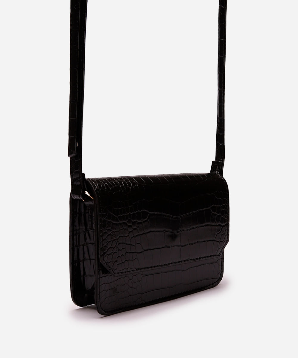 bolsa transversal feminina croco preta