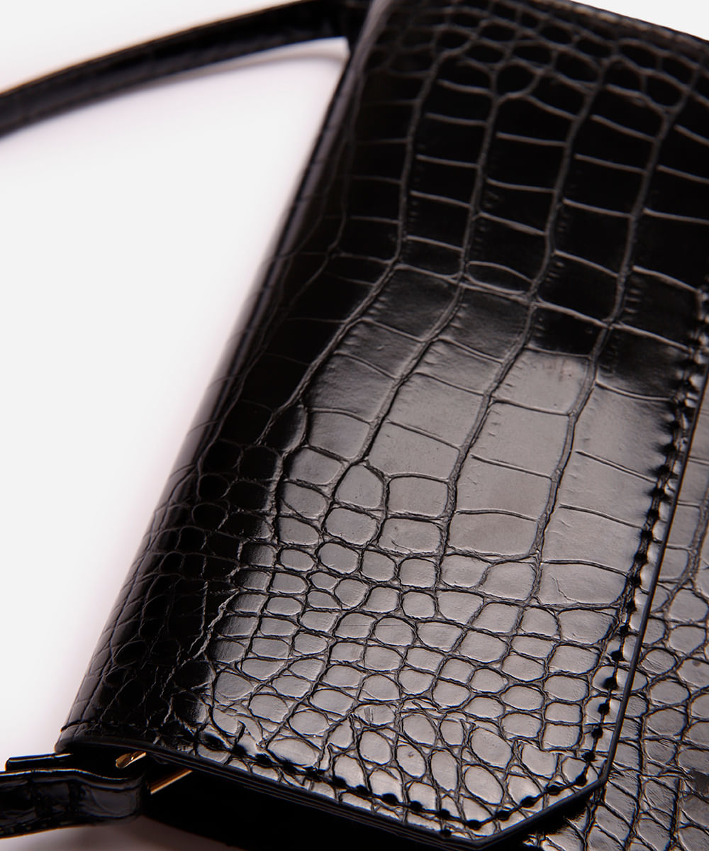 bolsa transversal feminina croco preta