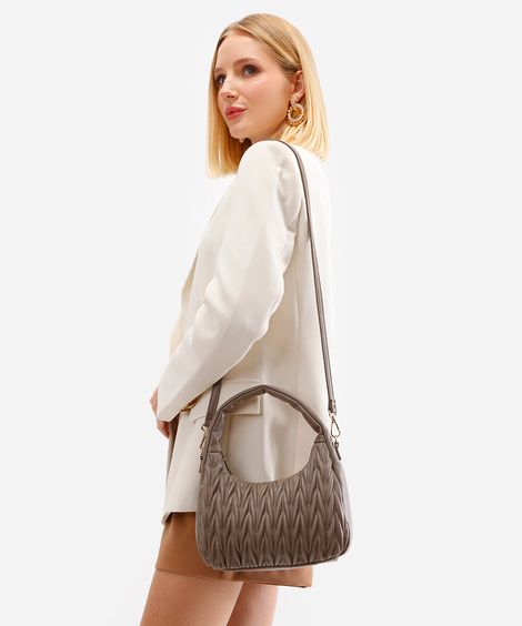 bolsa baguete matelassê com alça removível marrom