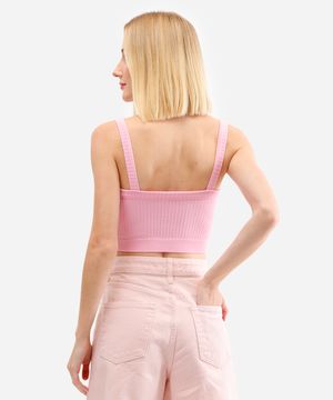 cropped feminino de poliamida canelado rosa