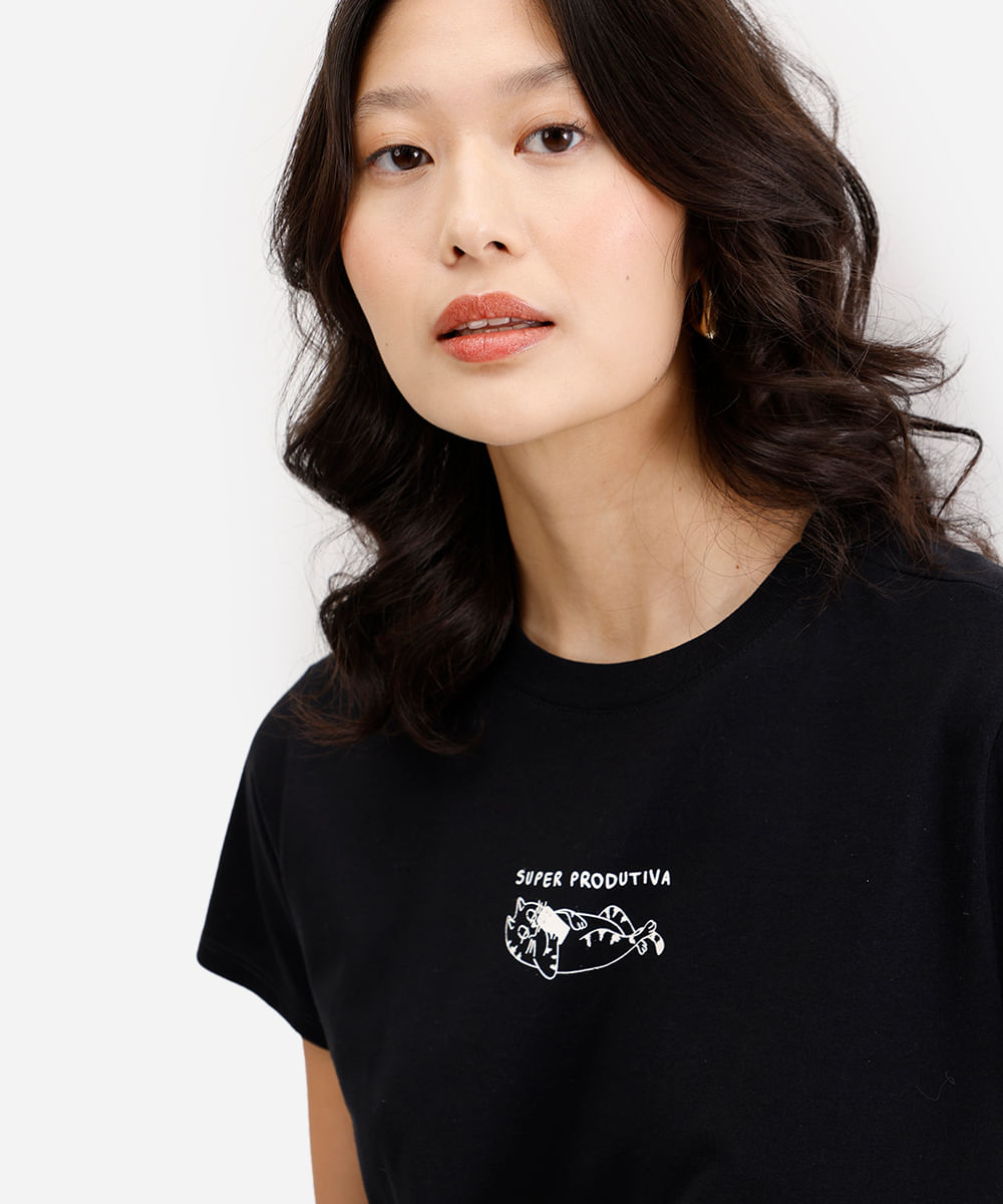 camiseta de algodão manga curta super produtiva - preto