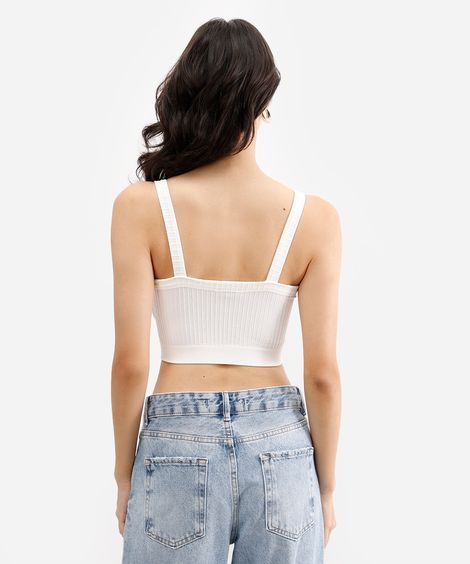 cropped feminino de poliamida canelado off white