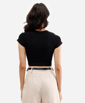 cropped básico feminino de poliamida canelado preto