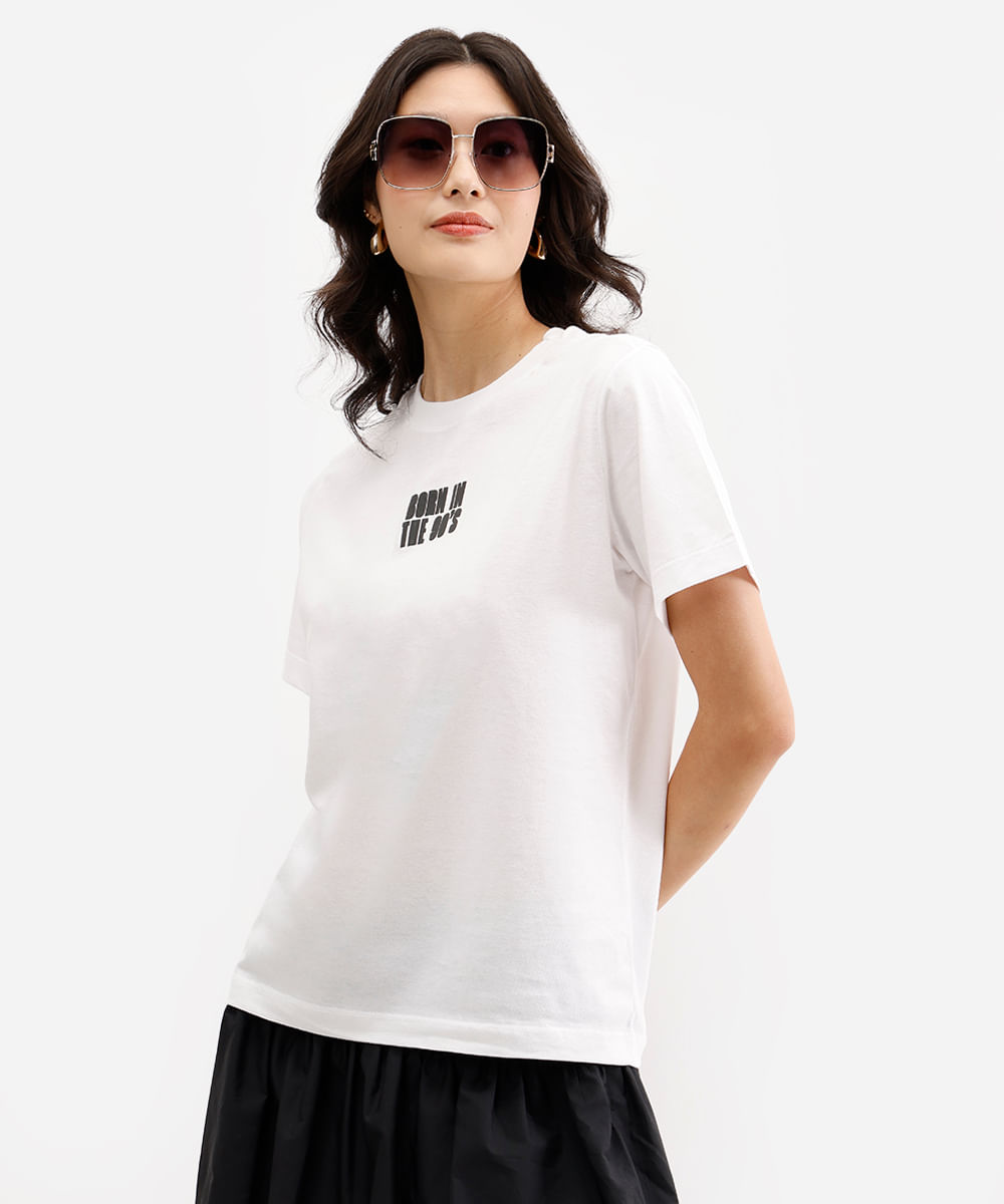 camiseta feminina de algodão born in the 90s off white