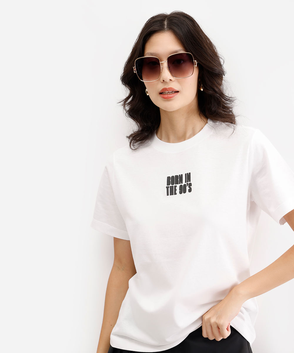 camiseta feminina de algodão born in the 90s off white
