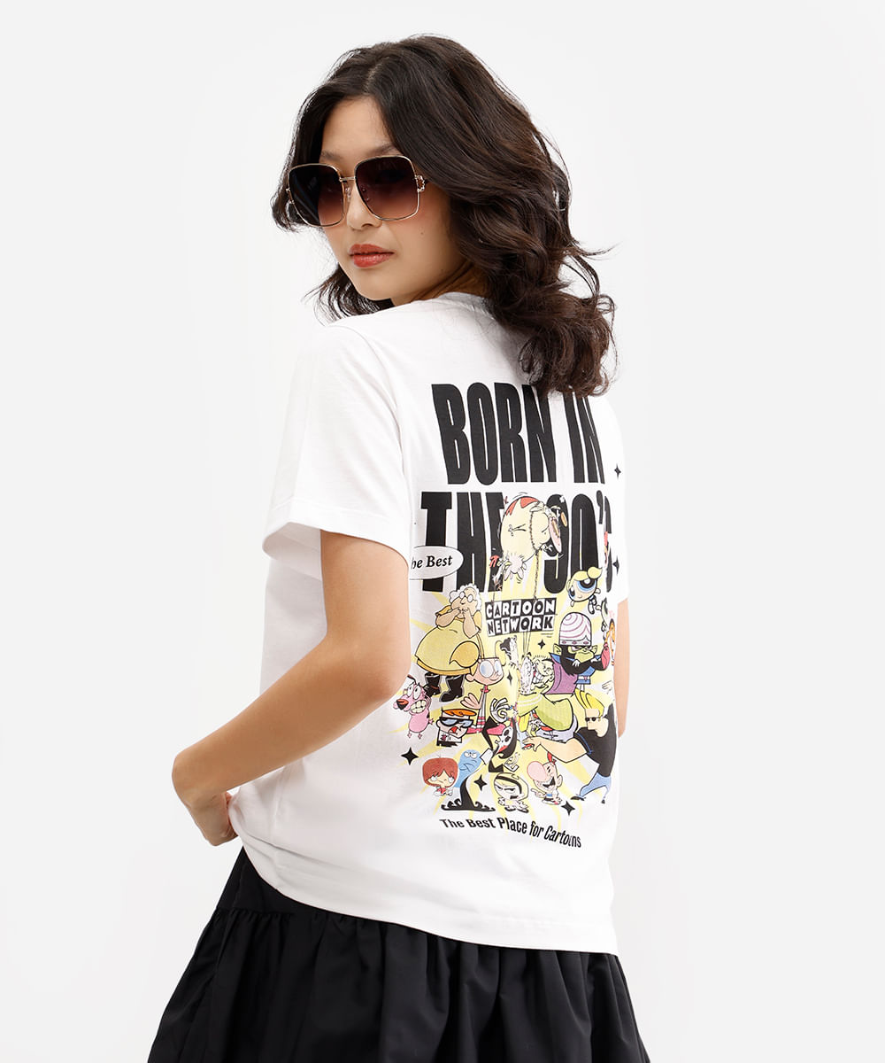 camiseta feminina de algodão born in the 90s off white