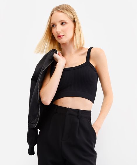 cropped feminino de poliamida canelado preto