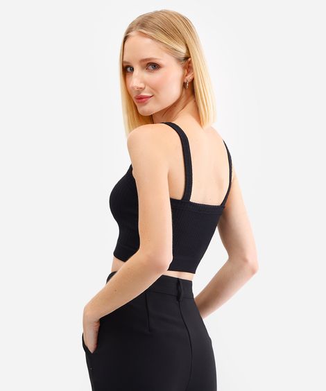 cropped feminino de poliamida canelado preto