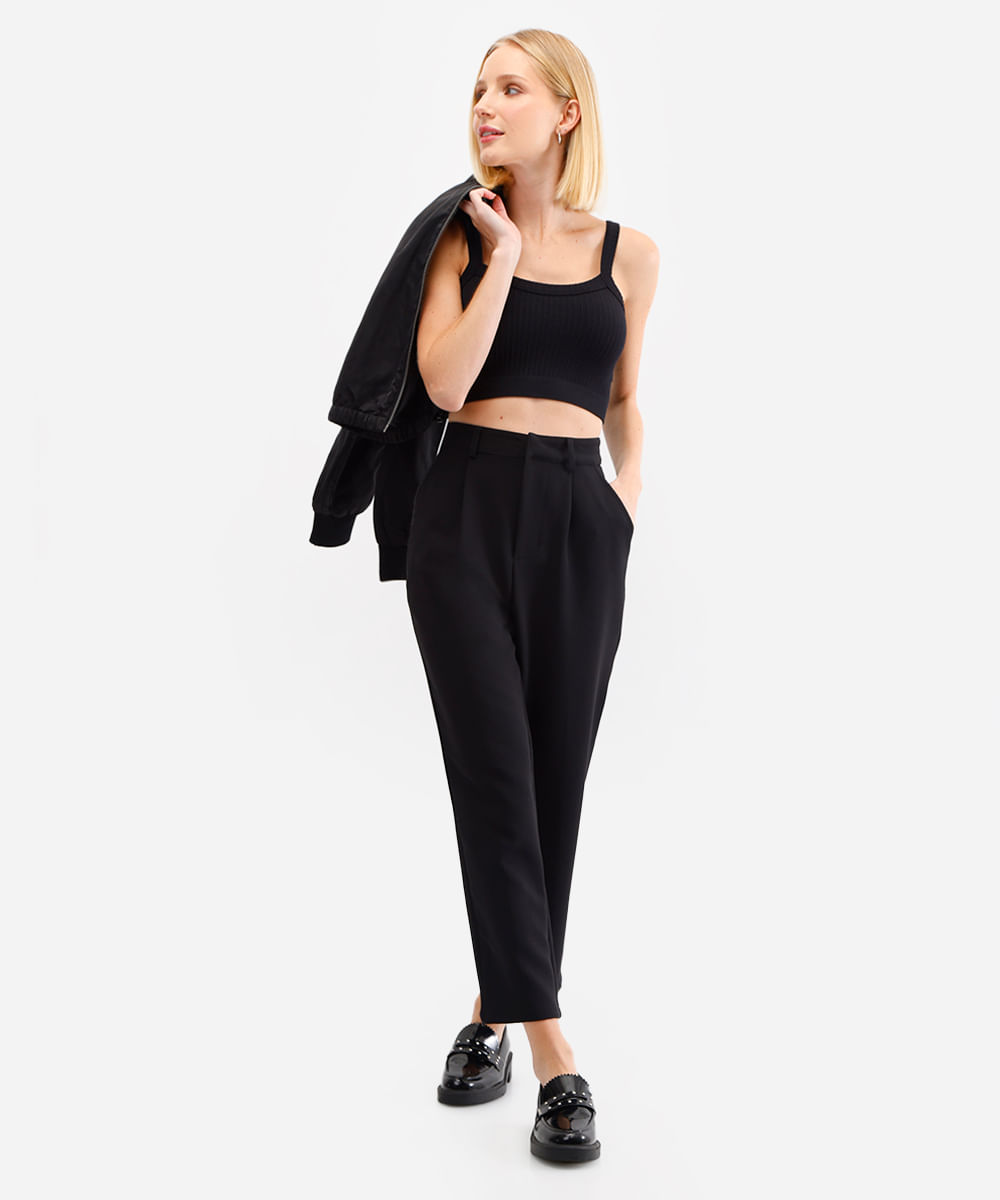 cropped feminino de poliamida canelado preto