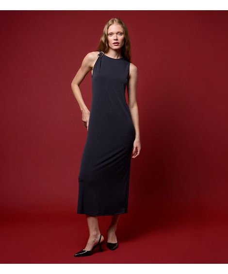 vestido longo feminino alça torcida mindset preto