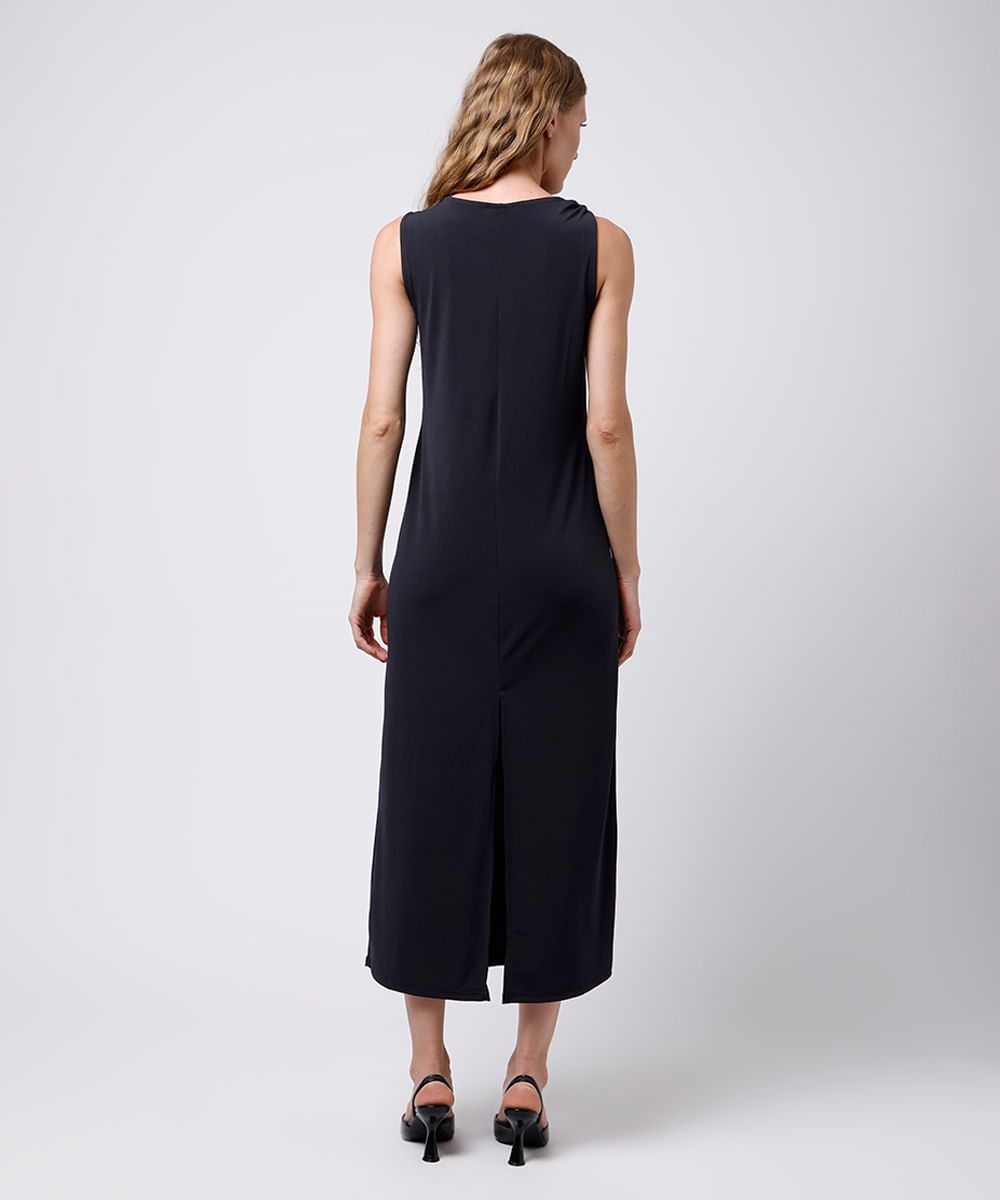 vestido longo feminino alça torcida mindset preto