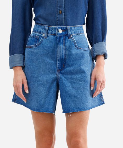 short feminino jeans barra a fio azul
