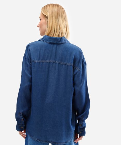camisa feminina jeans manga longa azul