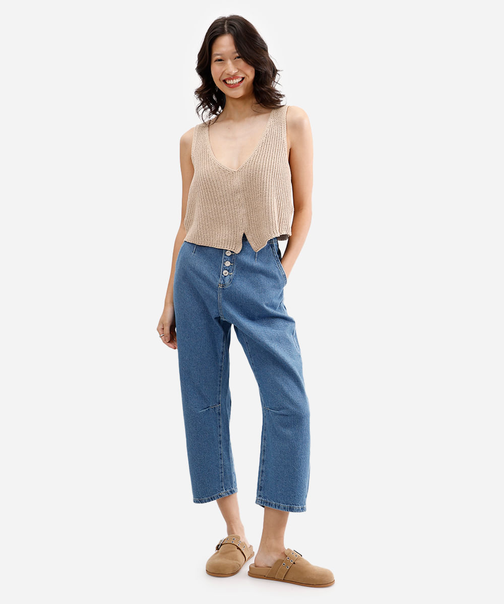 calça barrel feminina jeans cintura alta azul