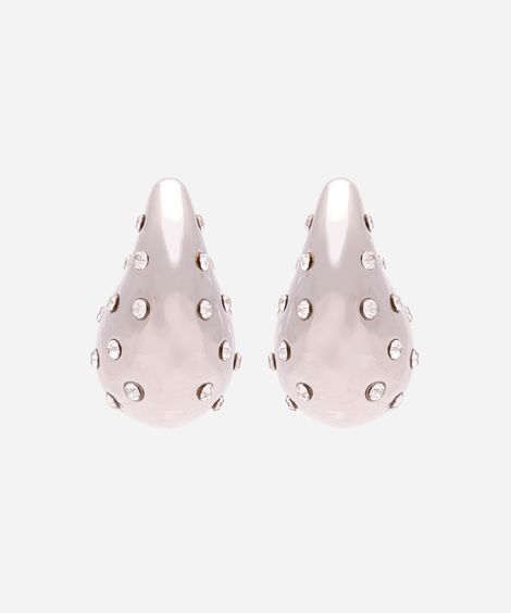 brinco gota com strass prateado