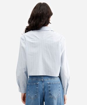 camisa cropped feminina de algodão listrada azul
