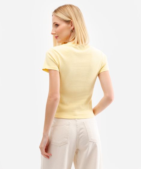 blusa de algodão canelada manga curta amarela