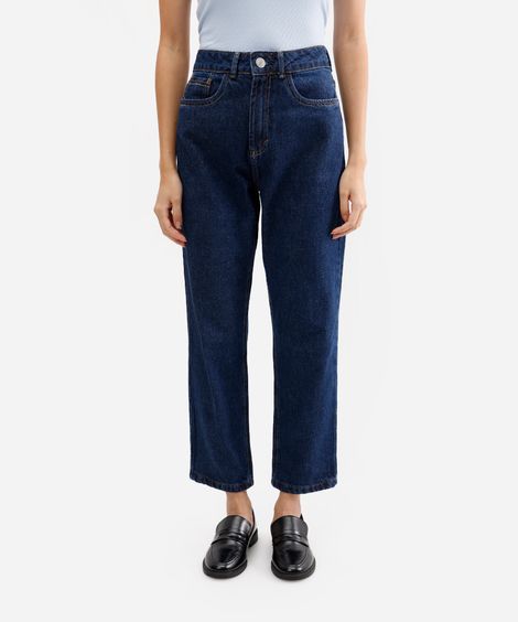 calça reta feminina jeans cintura alta azul
