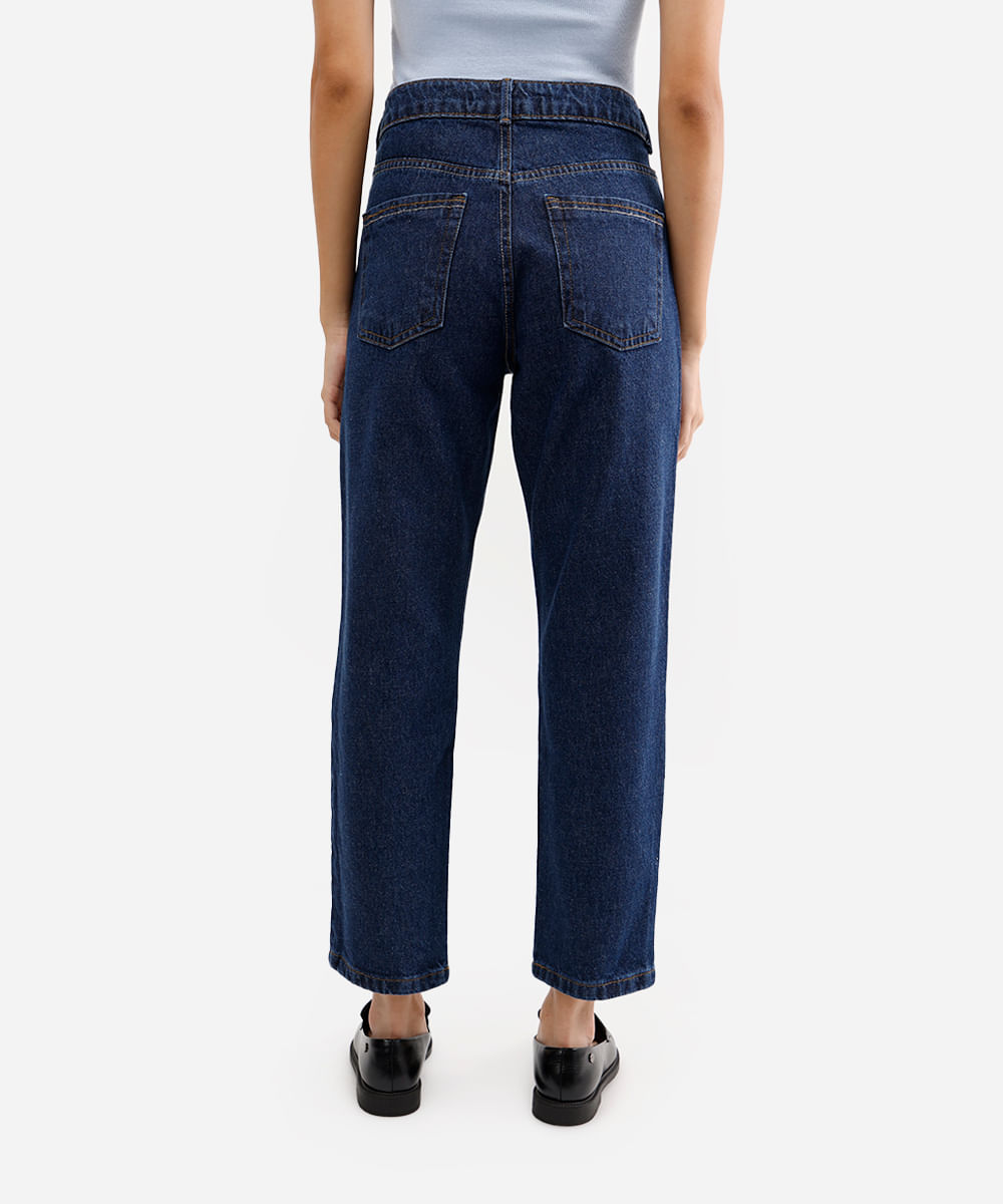 calça reta feminina jeans cintura alta azul