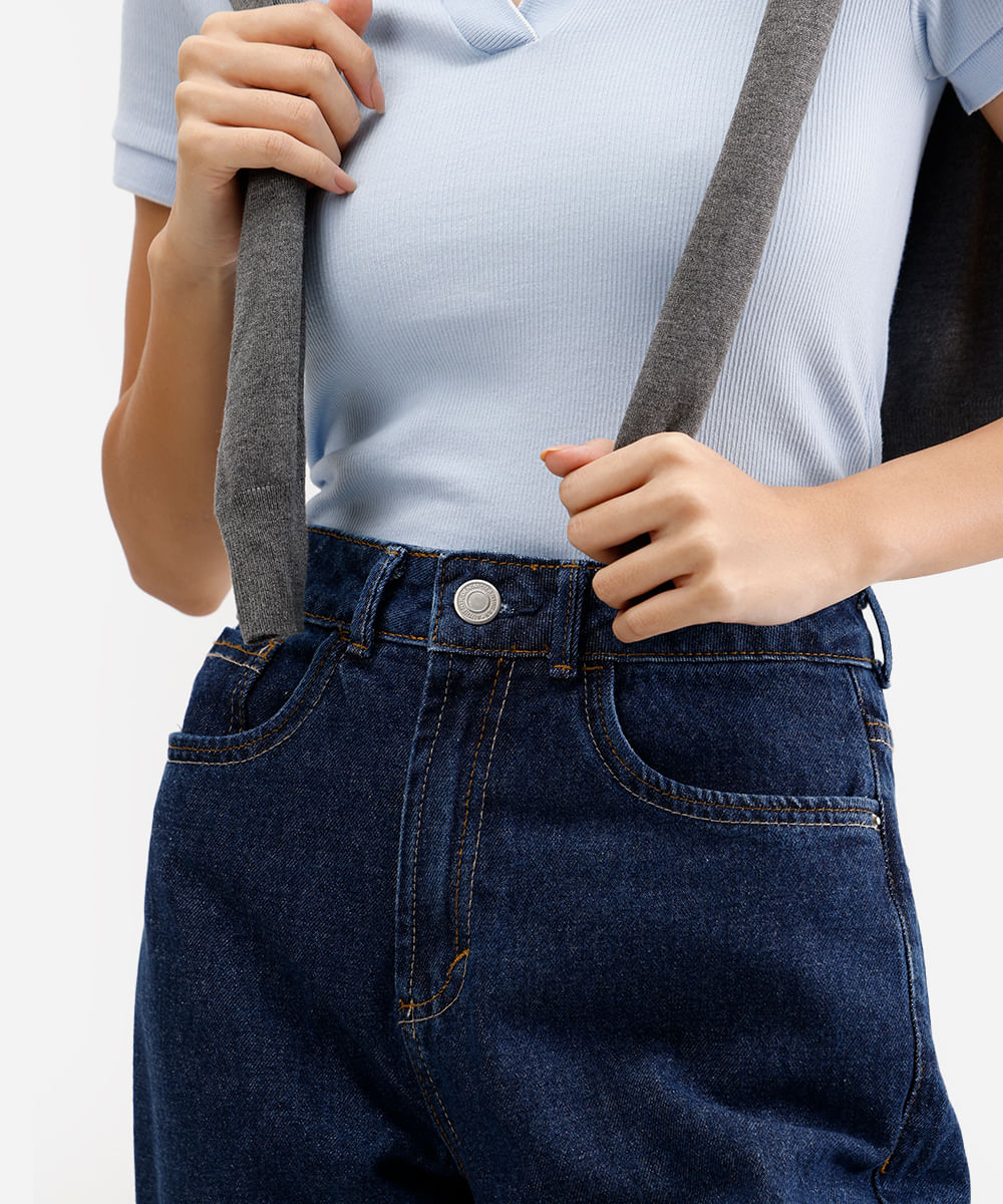 calça reta feminina jeans cintura alta azul