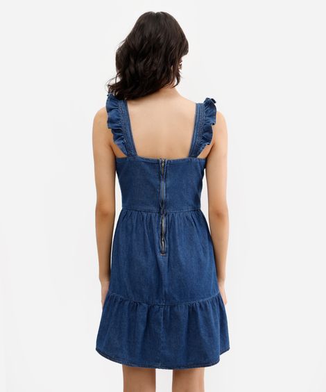 vestido curto feminino jeans com babados azul