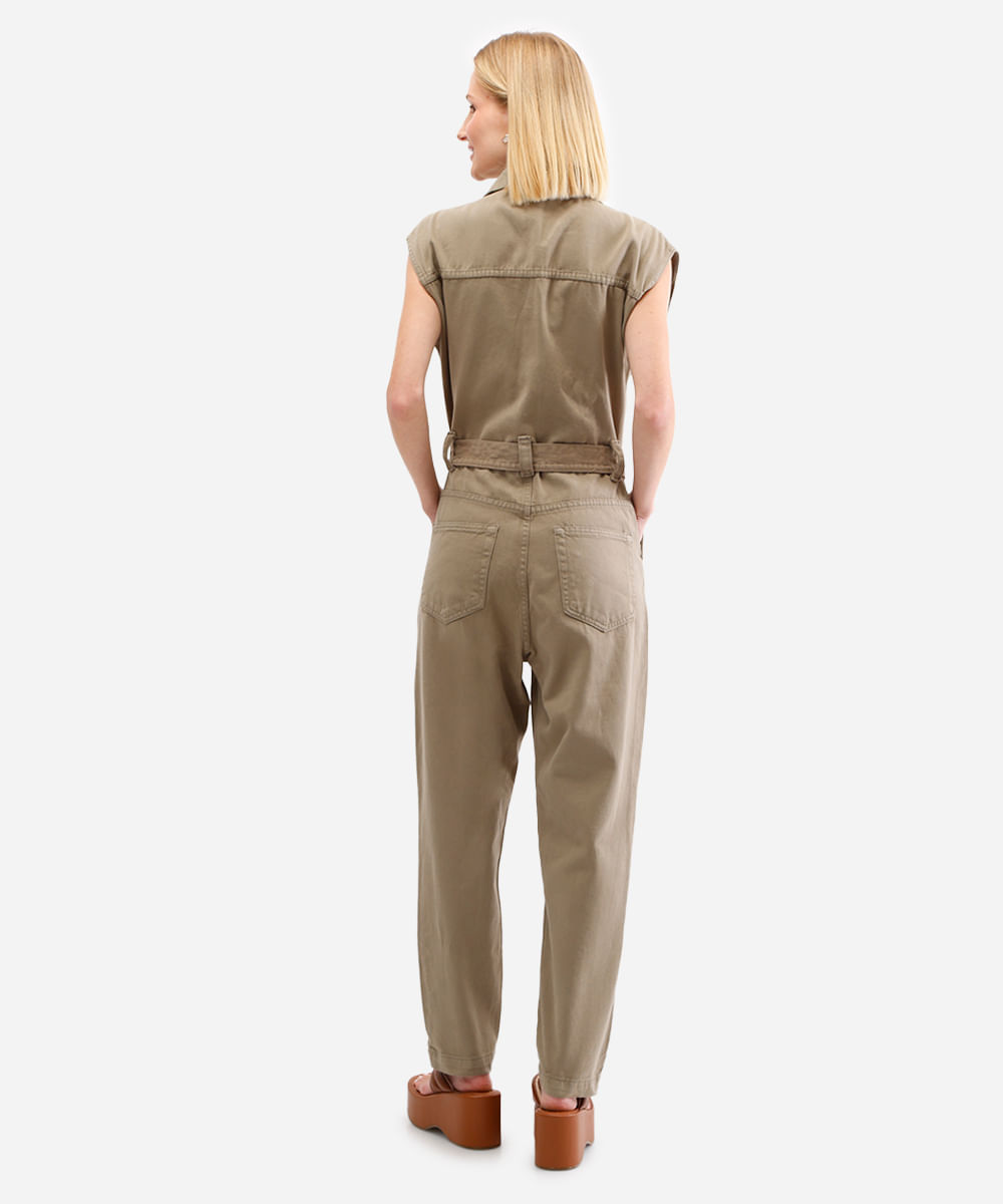 macacão feminino de sarja com cinto verde