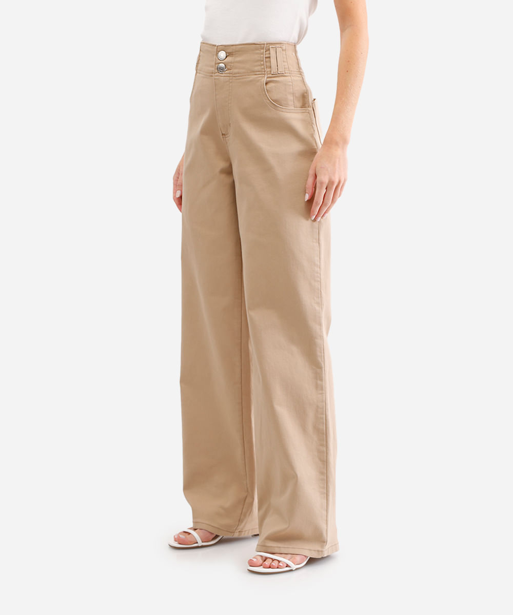 calça wide leg feminina sarja sawary bege