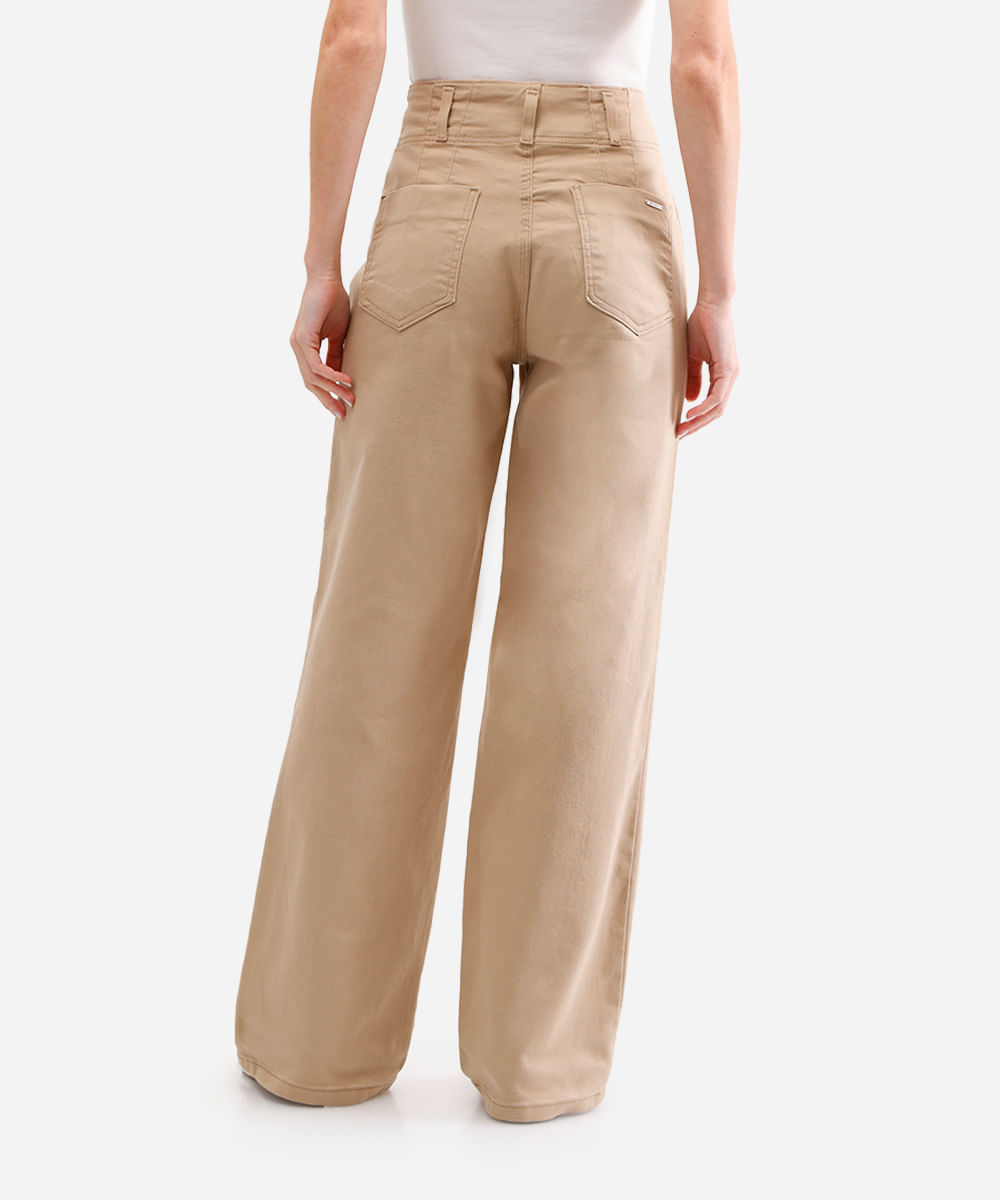 calça wide leg feminina sarja sawary bege