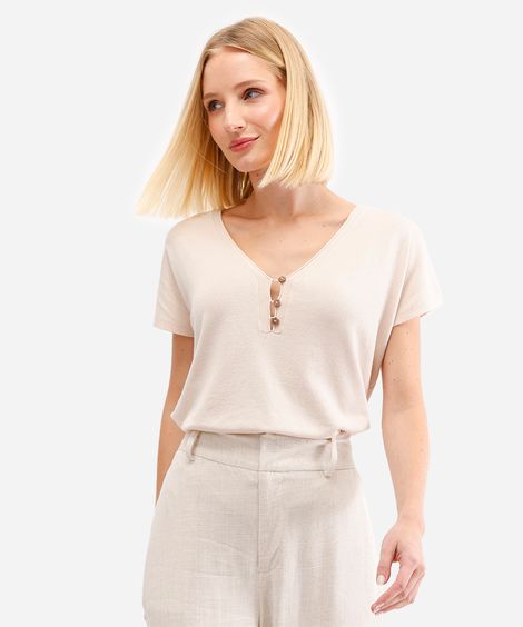 blusa feminina de tricot decote v bege