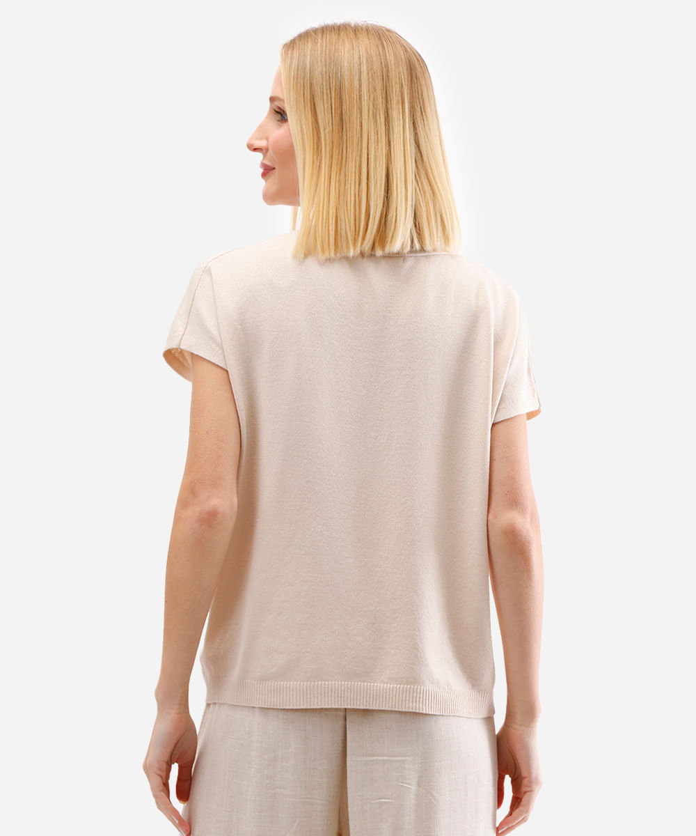 blusa feminina de tricot decote v bege