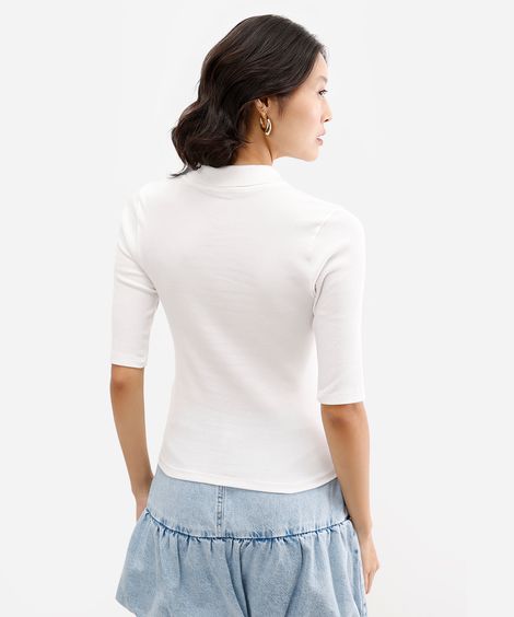 polo feminina de algodão canelada off white