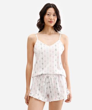 short doll feminino de algodão laços off white