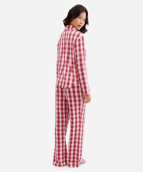 pijama americano longo xadrez rosa