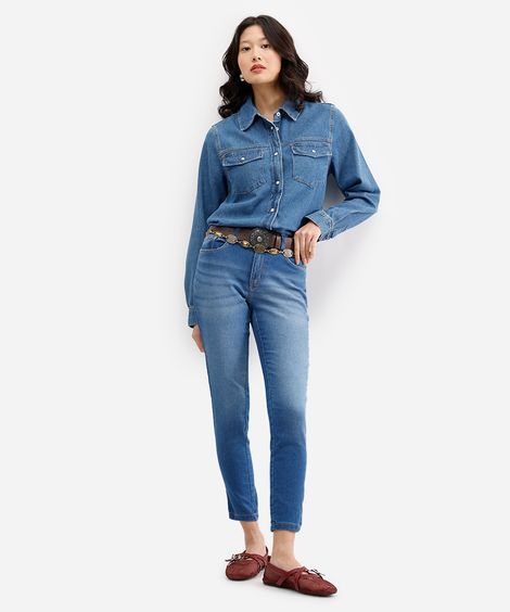 calça skinny feminina jeans cintura média azul