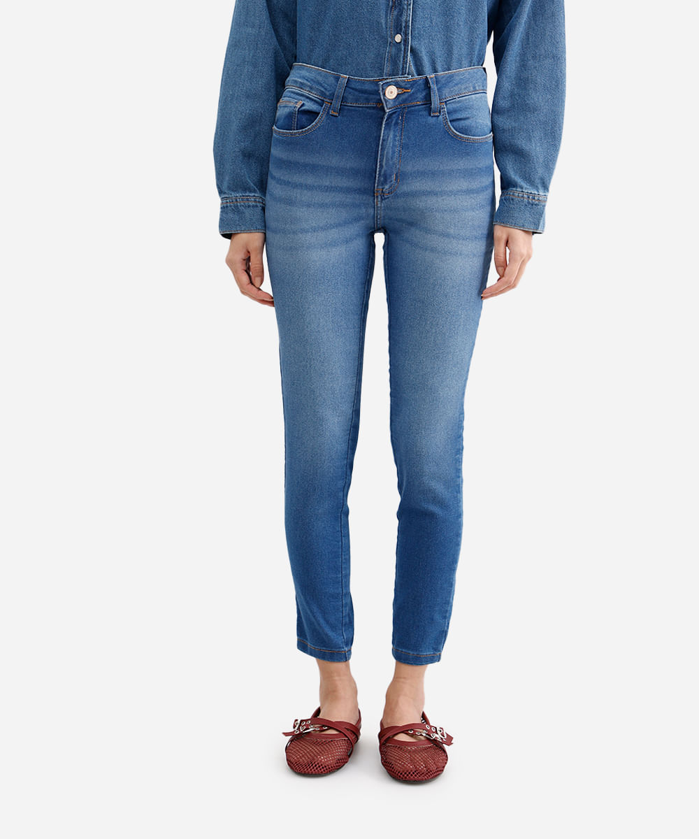 calça skinny feminina jeans cintura média azul