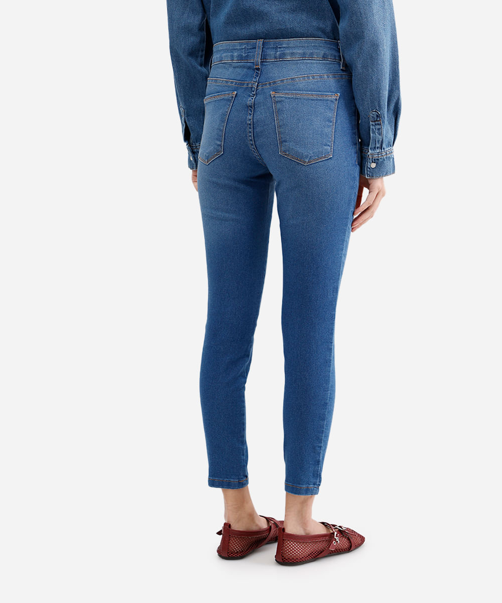 calça skinny feminina jeans cintura média azul