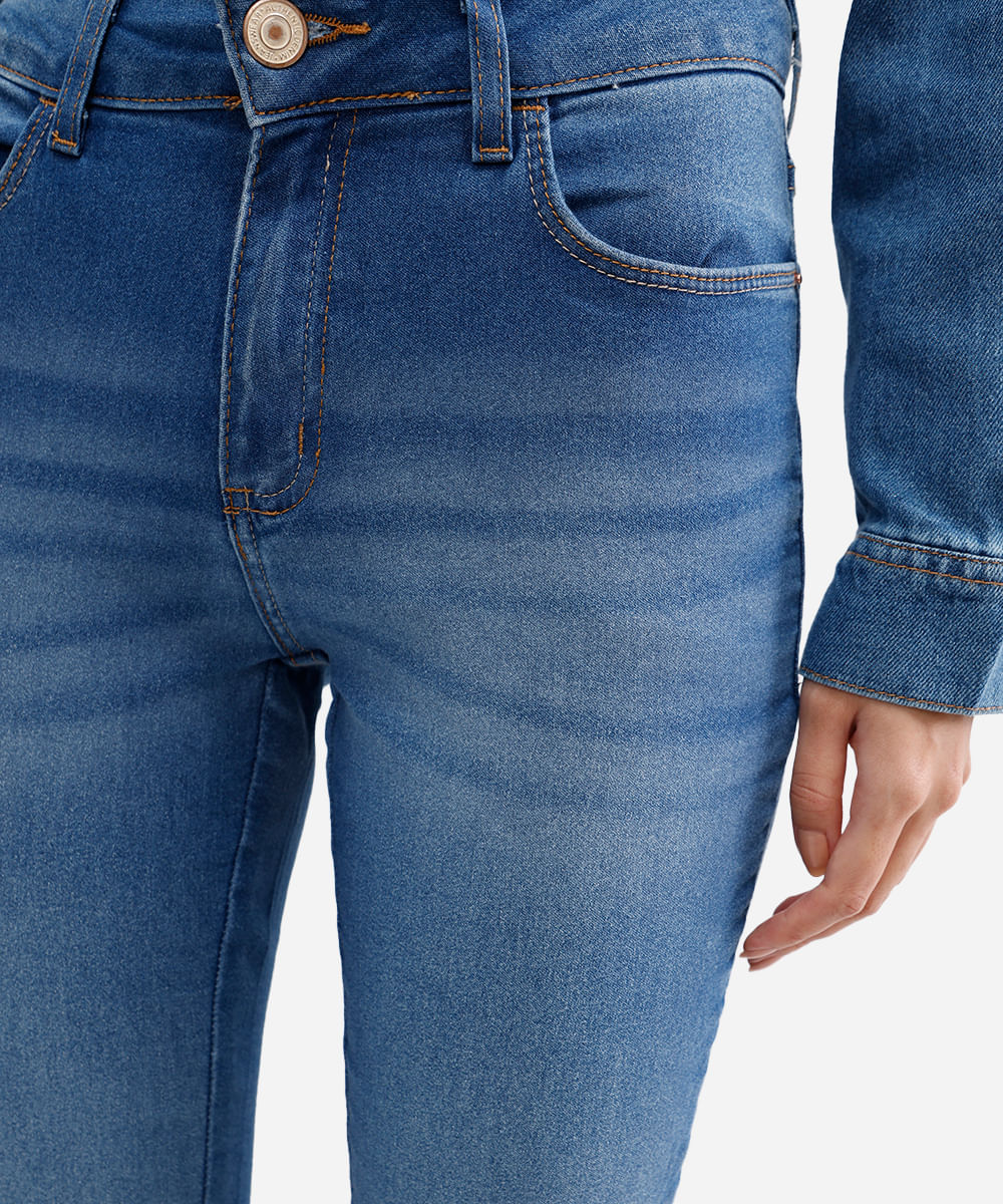calça skinny feminina jeans cintura média azul