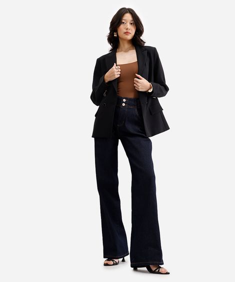 calça wide leg feminina jeans sawary azul