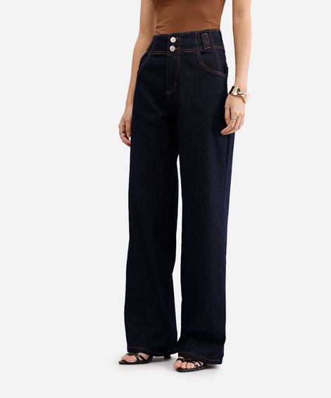 calça wide leg feminina jeans sawary azul