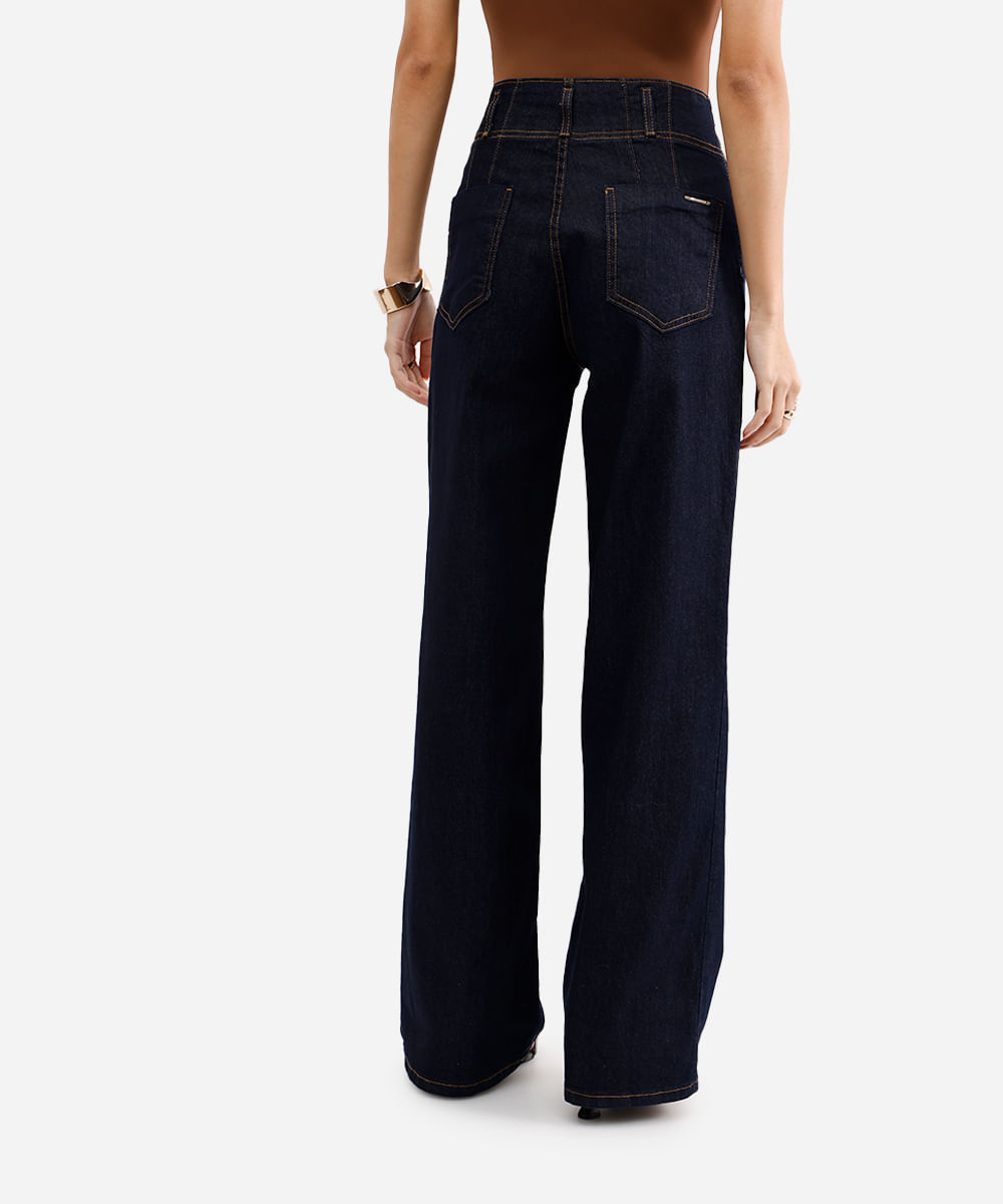 calça wide leg feminina jeans sawary azul