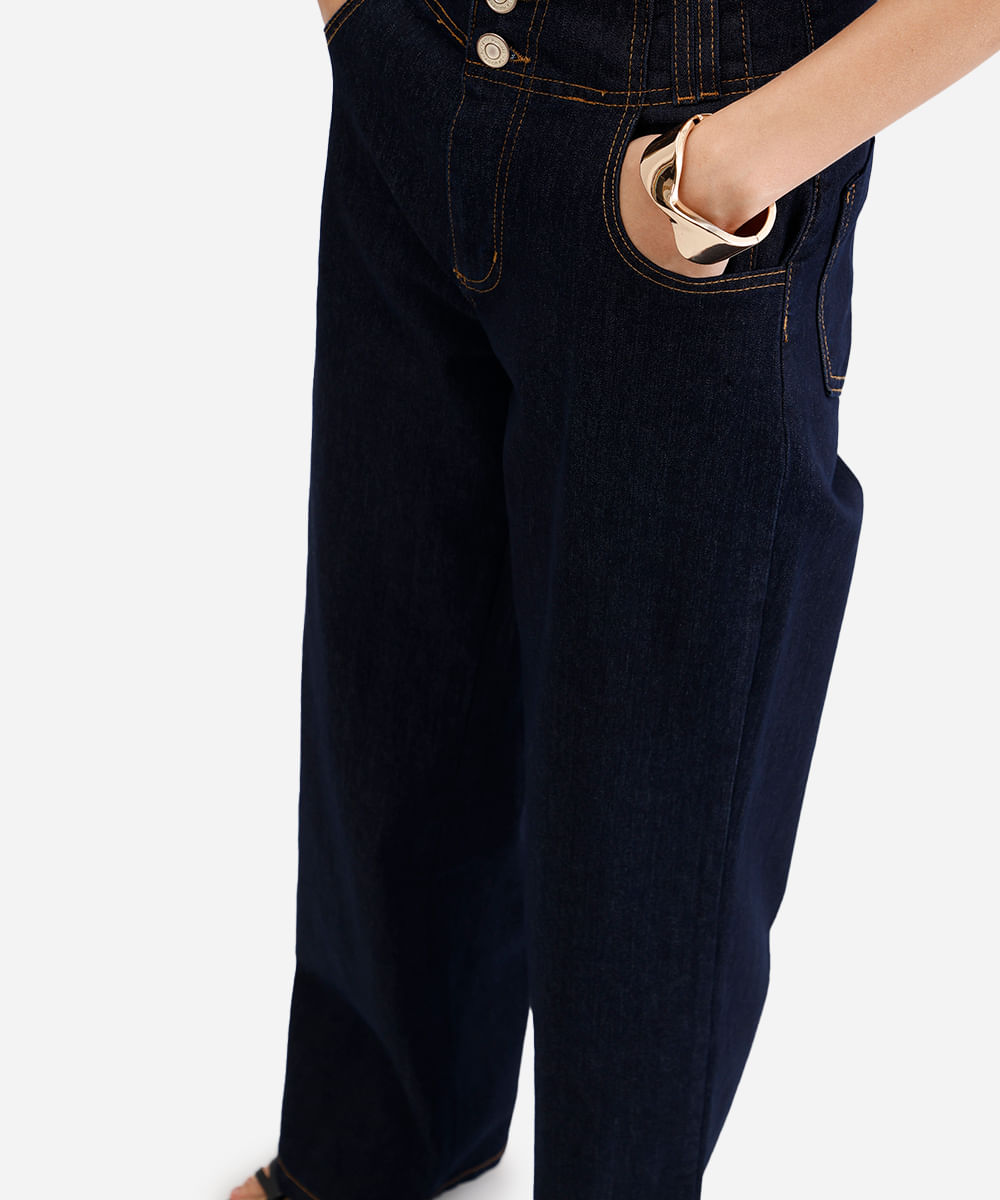 calça wide leg feminina jeans sawary azul