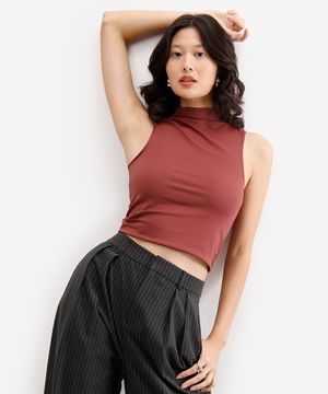 cropped long de poliamida cavado - vinho