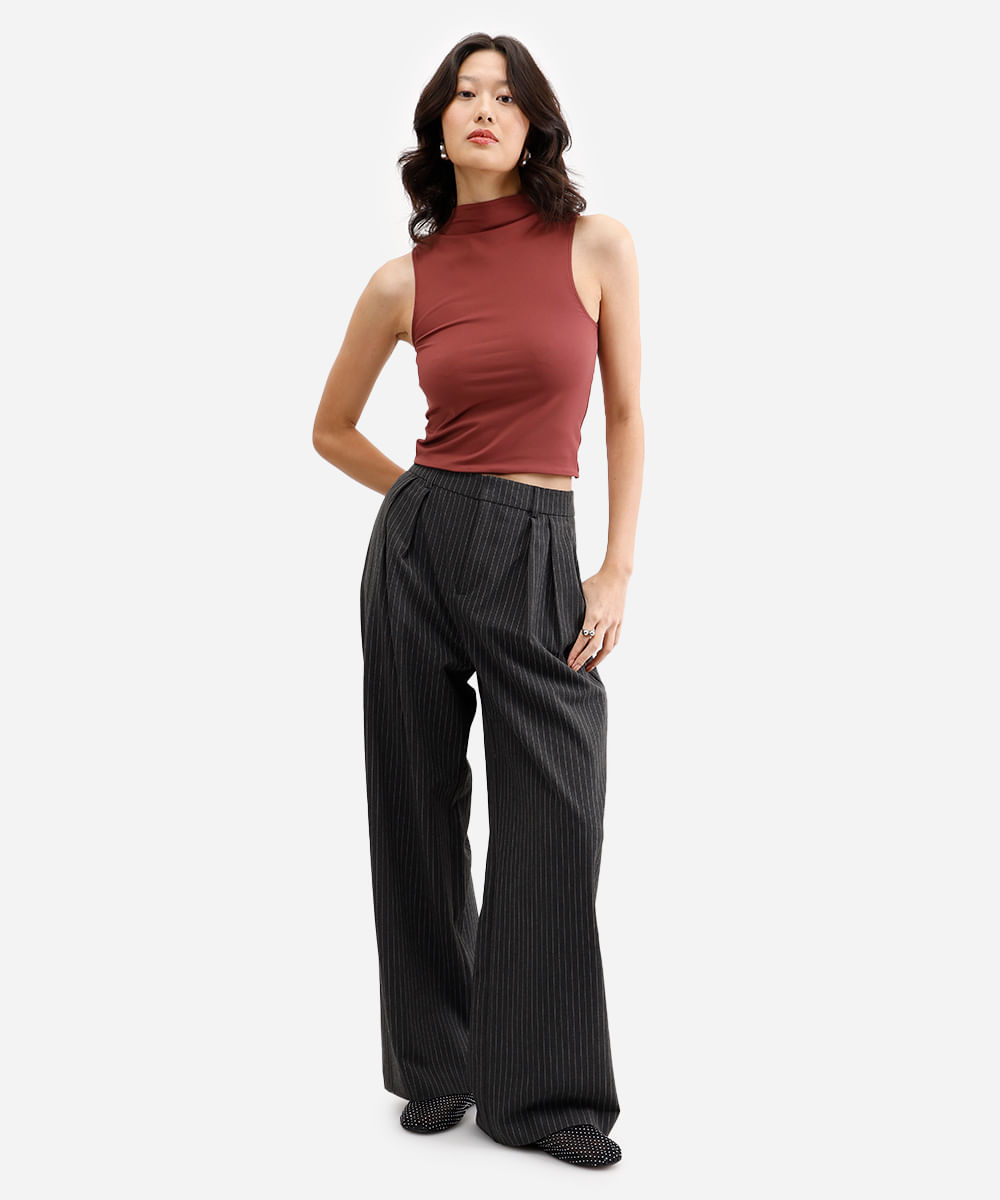 cropped long de poliamida cavado - vinho