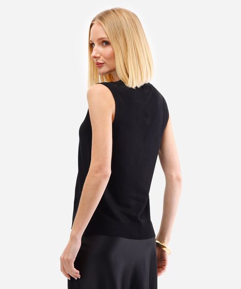colete feminino de tricot com fendas preto